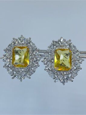 Swarovski Crystal Elements Canary Yellow Art Deco Halo Statement Stud Earrings